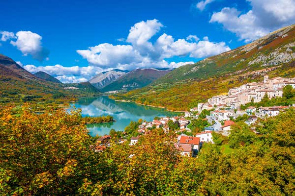 National Park of Abruzzo, Lazio and Molise (Italy) - The autumn with foliage in the italian mountain natural reserve, with little towns, wild animals, Barrea Lake, Camosciara, Forca d'Acero.