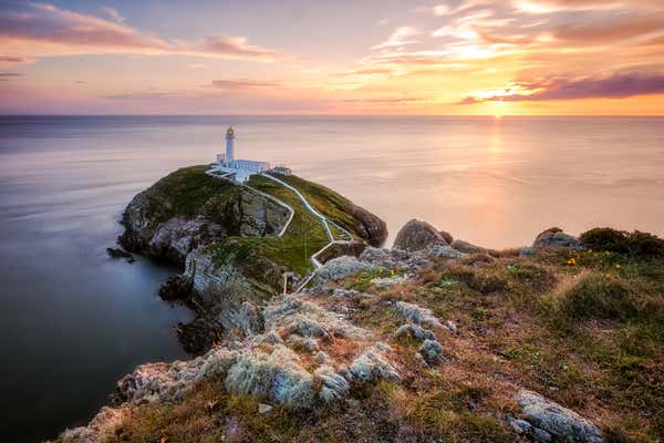 South Stack Lighthouse during sunset, Holyhead, north Wales, UK